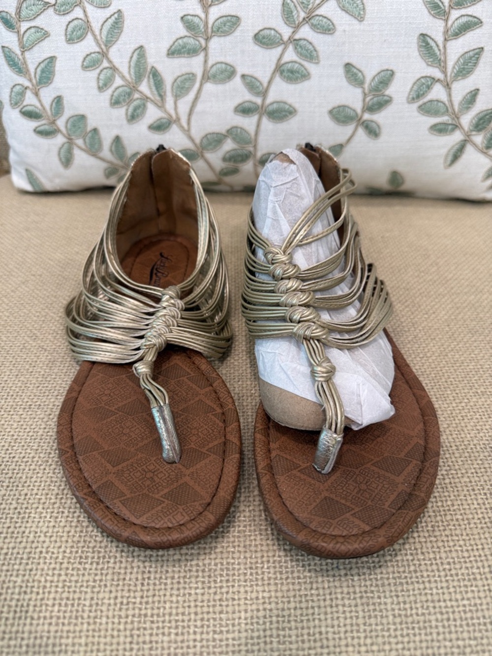 Lucky Brand Metallic Gold T-Strap Gladiator Sandals